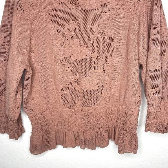 Express Lace Stitched Smocked Peplum Sweater Open Knit Rose Pink Romantic - Picture 7 of 9